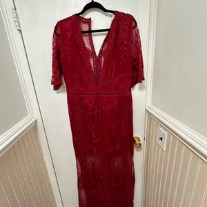 Deep V-Neck Lace Romper Dress